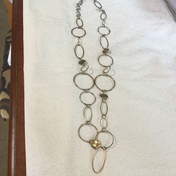 Brass Tone Circles & Ovals Necklace - Picture 1 of 4